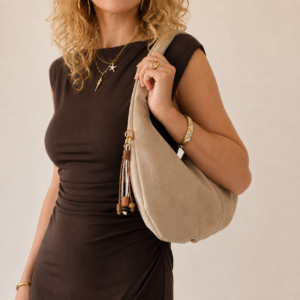 Schoudertas suède beige